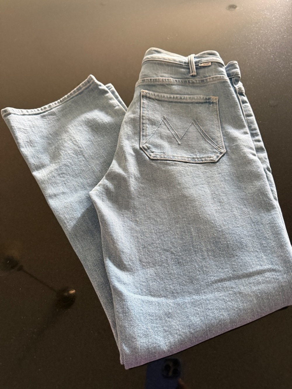 MOTHER Light Blue Denim Jeans with Leather Patch new with no tags